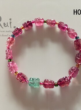 瑞铺正品天然18k金珠蓝红西瓜女