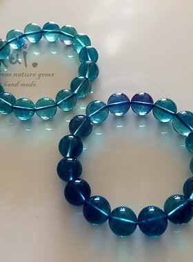 瑞铺天然正品水晶手串海水蓝堪比