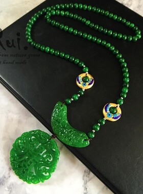 水晶干青翡翠吊坠朱砂项链