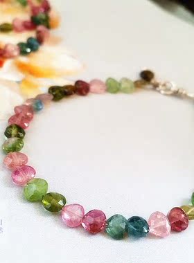 天然桃心刻面碧玺手链