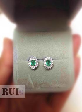 瑞铺水晶 天然宝石 哥伦比亚祖母绿戒指 S925银镶嵌 祖母绿耳钉