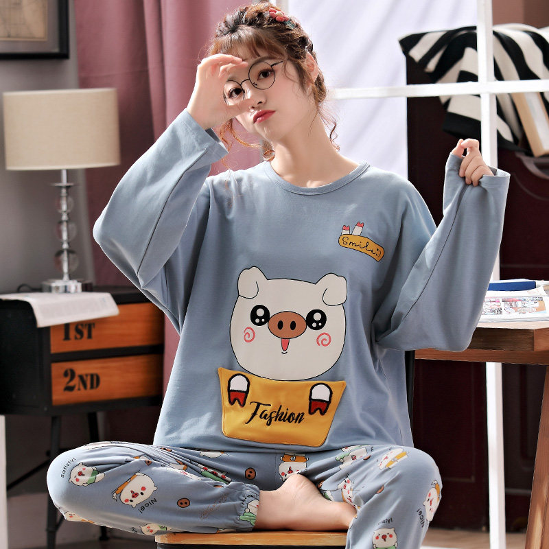 春秋季胖女孩洋气纯棉长袖女生睡衣 甜雪妮睡衣/家居服套装