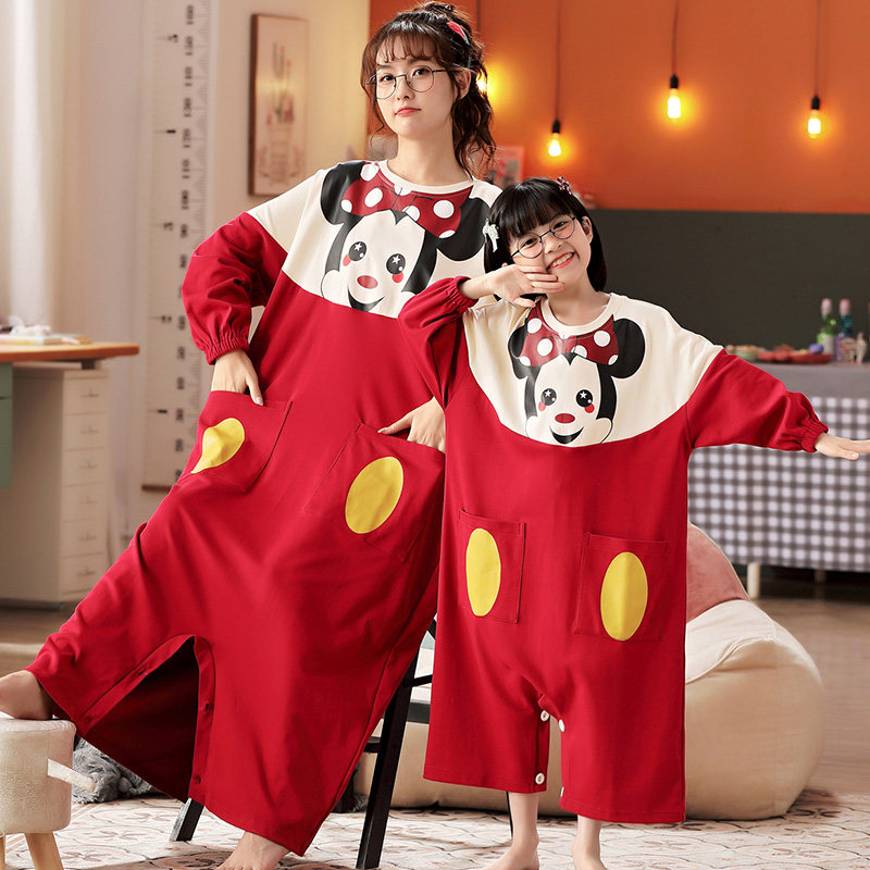 母女连体长袖纯棉2021年新款裤睡裙 甜雪妮睡裙