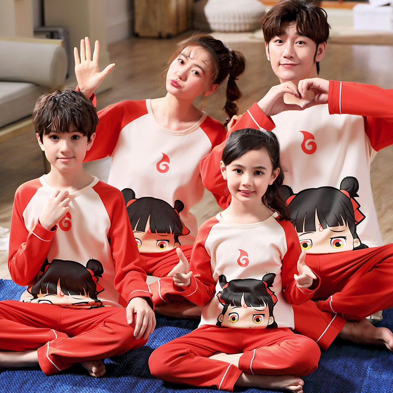 姐弟装纯棉长袖哥哥弟弟亲子装睡衣 甜雪妮睡衣/家居服套装