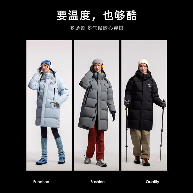 骆驼女装中长款羽绒服2025秋冬新款三防加厚保暖连帽羽绒外套 - 图3
