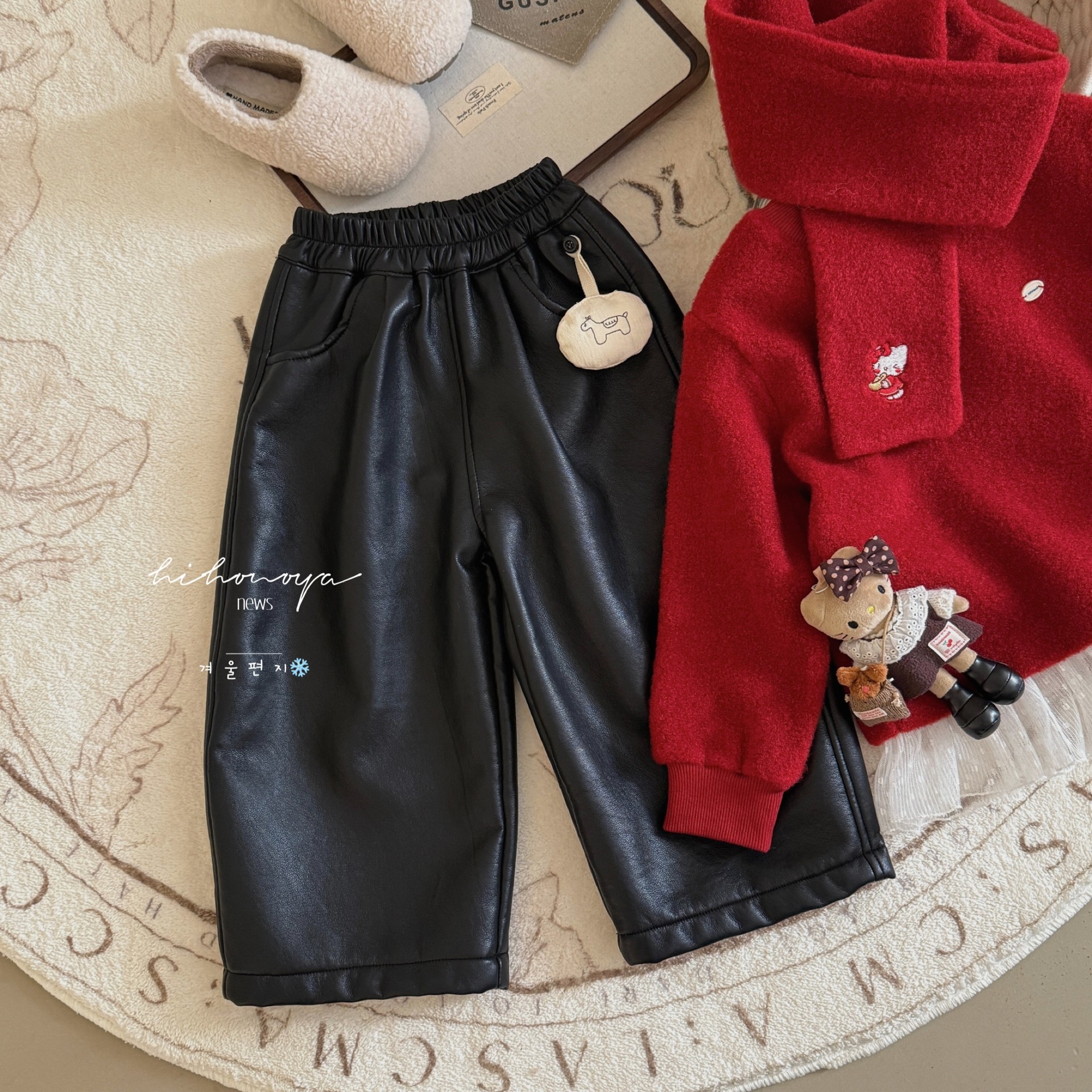 Spring韩国童装2026年冬季新款宝宝黑色宽松奥粒绒皮裤女童休闲裤,淘宝优惠券,粉丝福利购,淘宝优惠卷