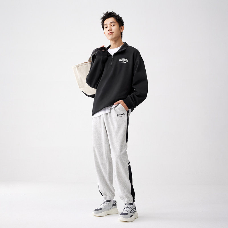 361半开襟运动卫衣男2025秋冬新款男士加绒卫衣宽松休闲圆领上衣