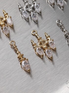 铜镀真金保色复古镶锆 宫廷水晶吊灯吊坠diy手作耳环项链材料配件