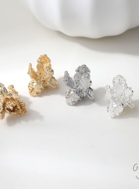 铜镀真金保色带吊褶皱叶子花朵吊坠diy手作项链手链耳饰材料配件