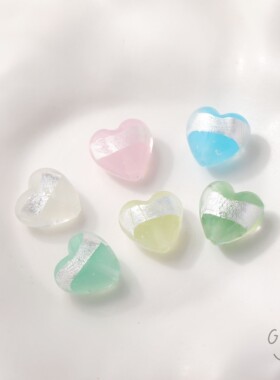灯工琉璃马卡龙色系 银箔爱心桃心diy手作串珠手链耳饰材料配件