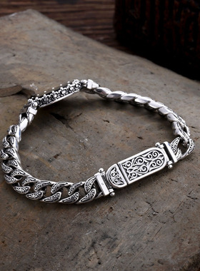 新款花瓣纹手链潮个性男士古巴链