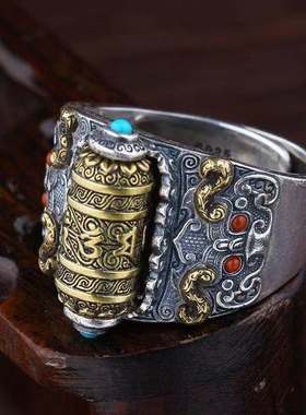 六字真言戒指男士个性潮人复古单