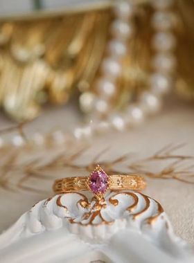 紫色锆石戒指女复古宫廷风高颜值