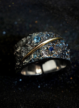 新品梵高钻戒星空戒蓝锆石聆手工