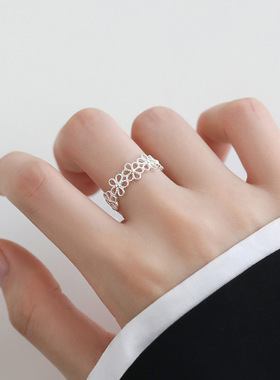 新品年新款甜美镂空花朵戒指女温