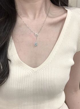 新中式蓝色双葫芦项链女轻奢ins