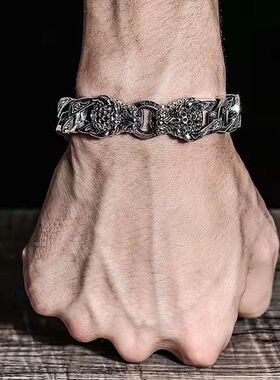 新品豹子马尾编织双豹头手链男女