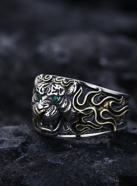 老虎王戒指老虎头开口可调指环复