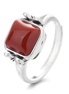 喜宽南红玛瑙戒指女复古做旧推拉