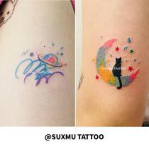 Su Xiaobi -- ins color creative Saturn cute arm wax pen wind color moon and kitty tattoo sticker