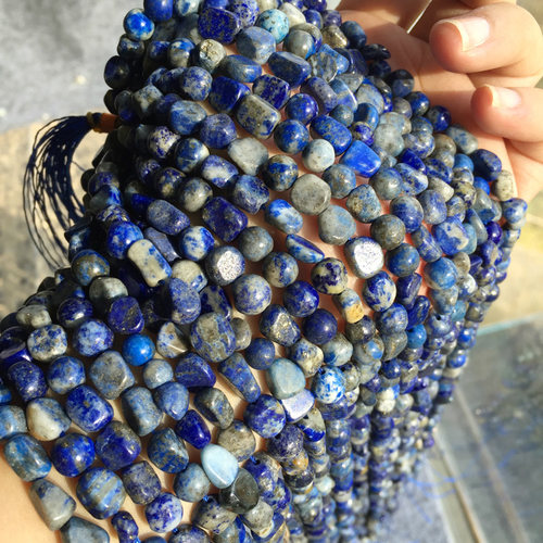 Sweet裸石 天然原矿无忧化青金石 碎石随型半成品珠链 6mm+ 特价 - 图0