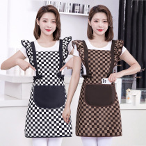 Home Kitchen Cooking 2023 new Princess Apron Apron Korean version Fashion women light Core velvet lace Chessboard Lattice Apron