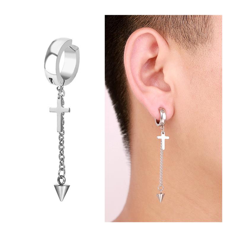 1Pc Punk Steel-color Stainless Steel Painless Ear Clip Earri - 图3