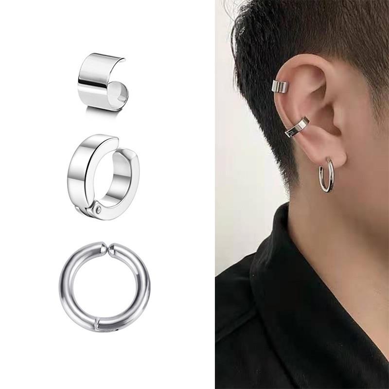 1Pc Punk Steel-color Stainless Steel Painless Ear Clip Earri - 图2