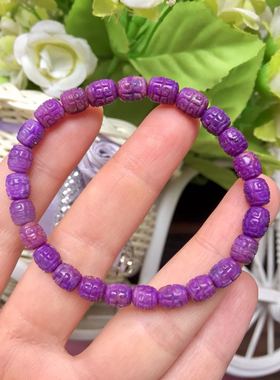 舒俱来粉紫色幻彩回纹雕刻手串