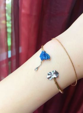 醒走 原创设计天然舒俱来妖孽果冻艳蓝色高冰翡翠A货18K金手镯子