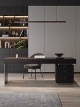 Black Smoked Wood Minimalist Desk Modern Desk Light Lavish Computer Desk Brief Book Room Solid Wood Desk