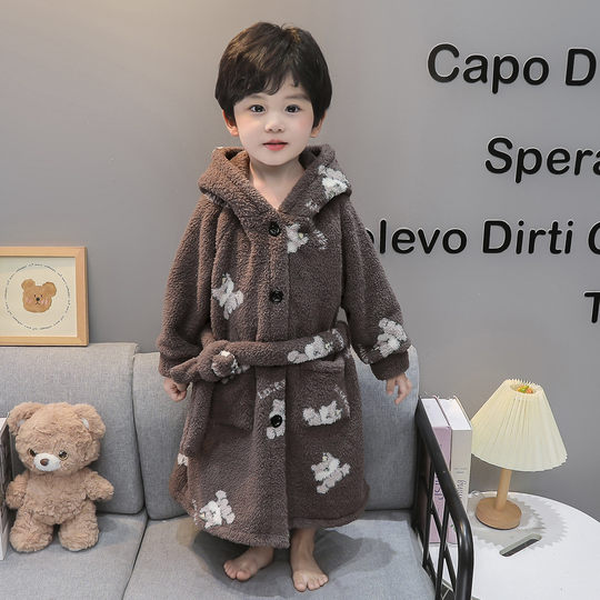 Autumn and winter boys' pajamas children's flannel thickened home