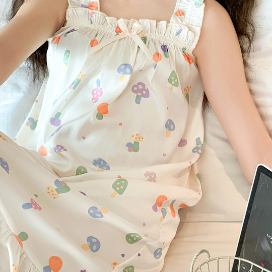 新款女童冰雪丝睡裙夏季吊带裙儿童小女孩中大童冰丝家居服可外穿