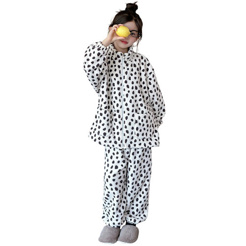 女童睡衣2025大童初中生秋冬加厚珊瑚绒半边绒家居服套装儿童保暖 - 图3