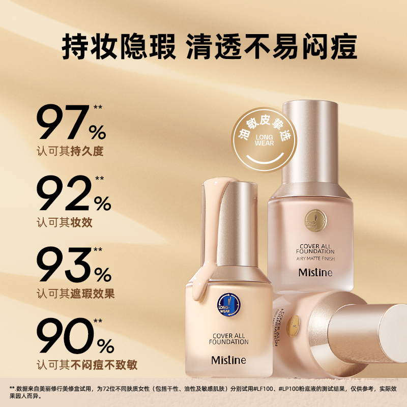 mistine化妆品旗舰店Mistine蜜丝婷小蓝盾粉底液混干油皮遮瑕保湿持久不脱妆bb霜正品1
