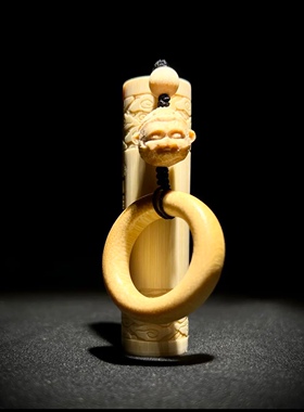实心玉竹手把件竹雕竹刻如意金箍棒正圆水晶料