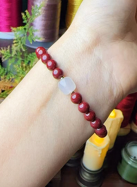 朱砂白玉高含量手链手串情侣款日常幸运上岸男女生日常文玩珠串