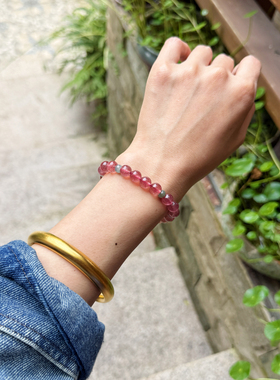 天然草莓晶翡翠平安扣手链女款招桃花转运珠手串职场穿搭女生闺蜜