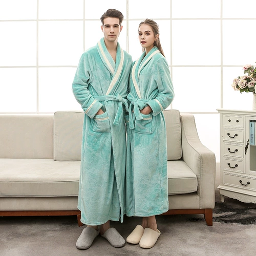 Зимний длинный банный халат, мужская демисезонная коралловая бархатная фланелевая пижама для влюбленных, увеличенная толщина, 2024 года