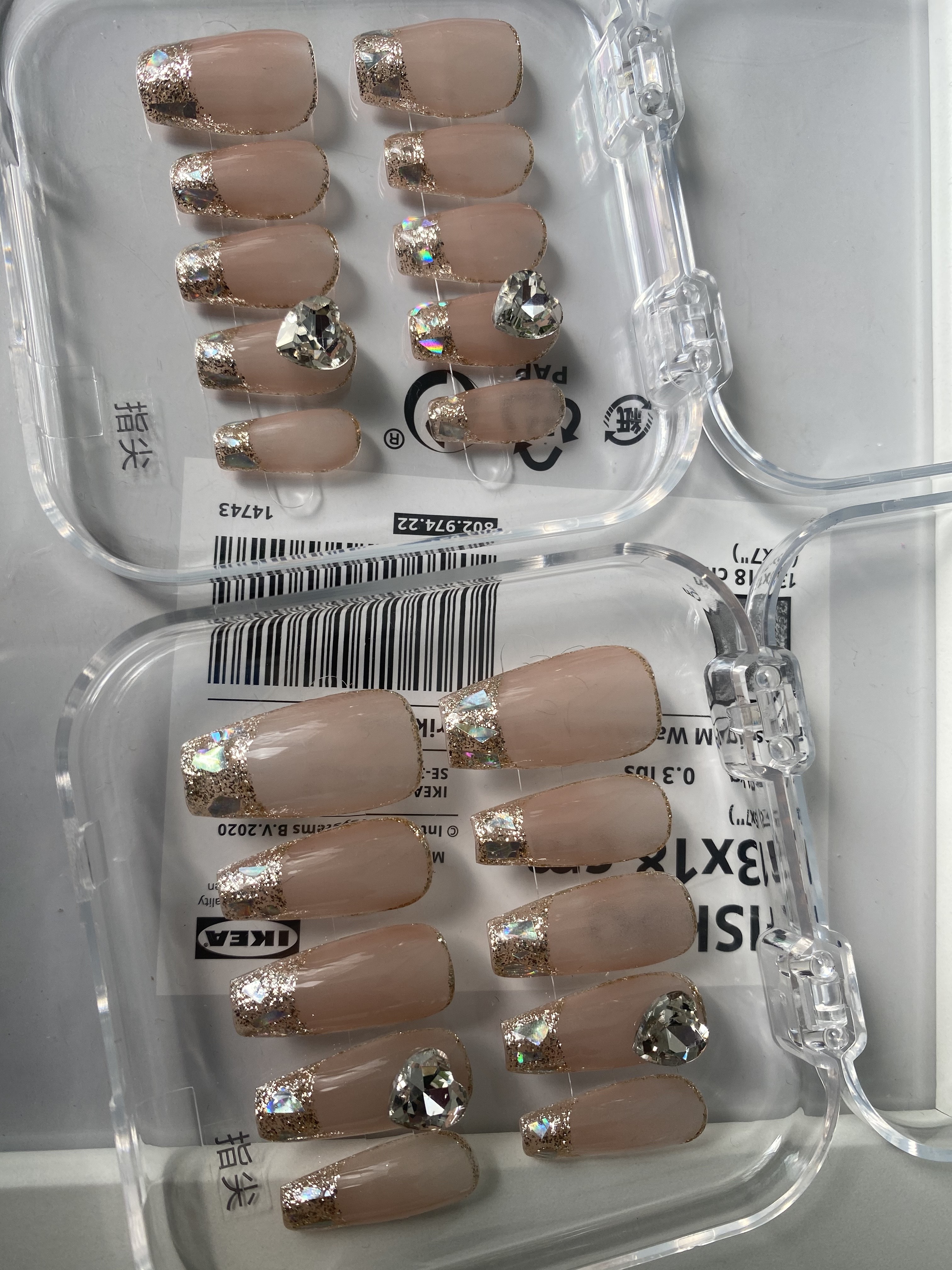 香槟晚宴 纯手工穿戴甲小红书轻奢高级感闪钻反复使用美甲 - 图1