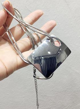 光面金属长方形几何双层项链