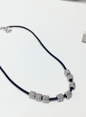 凹凸不平圆形立体管子黑绳短项链