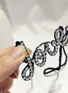 韩国风简约长款黑色镶钻毛衣链