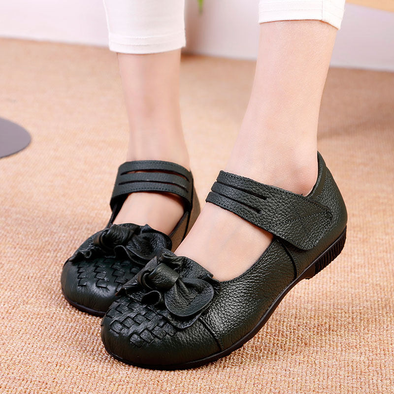 春季真皮软底中老年女鞋子平跟平底妈妈鞋单鞋花朵民族风手工皮鞋,淘宝优惠券,粉丝福利购,淘宝优惠卷