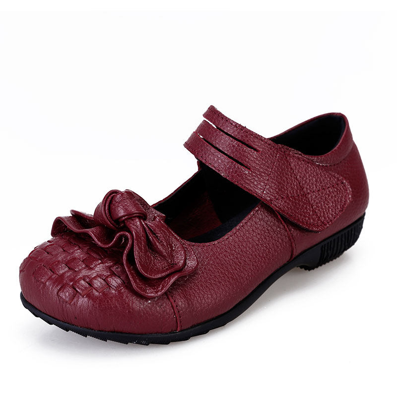 春季真皮软底中老年女鞋子平跟平底妈妈鞋单鞋花朵民族风手工皮鞋,淘宝优惠券,粉丝福利购,淘宝优惠卷