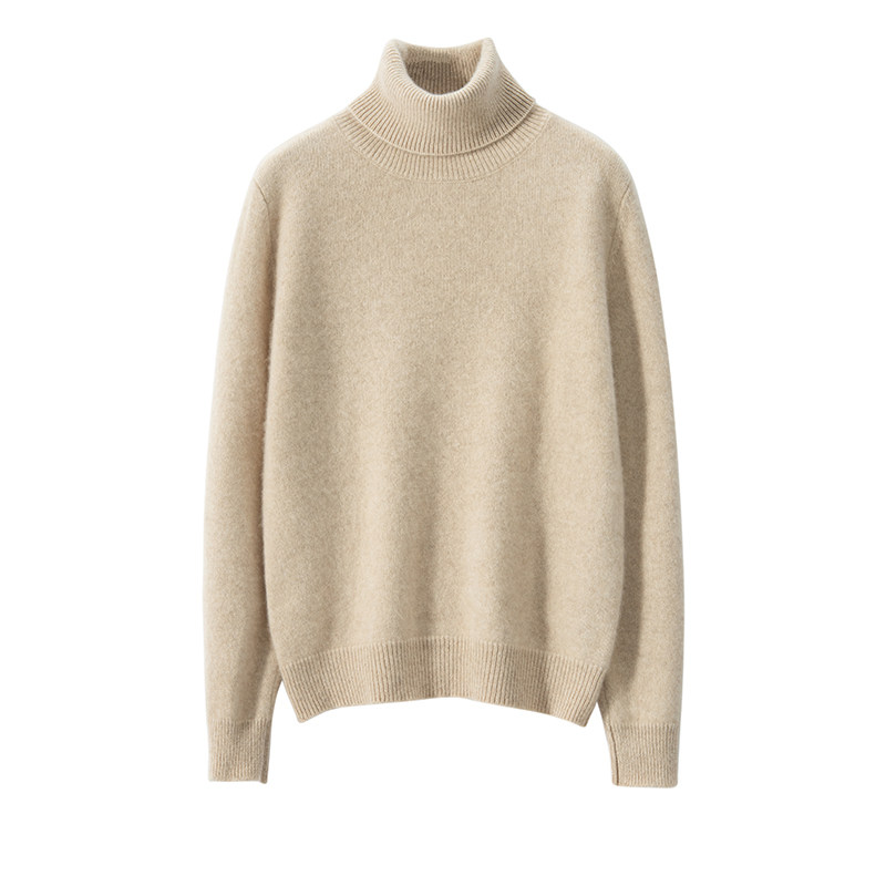 秋冬新款100%纯山羊绒衫女高翻领7针加厚保暖套头毛衣针织打底衫