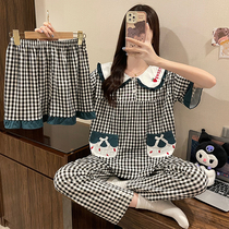 Sleepwear Women Summer Pure Cotton Short Sleeve Long Pants 2023 New Summer Cute Senior Sensation Home Suits Three Suits