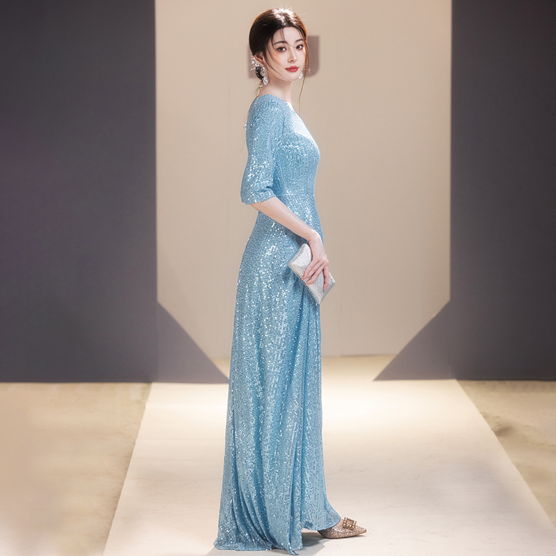 大合唱团演出服亮片女2024新款宴会主持人朗诵成人晚礼服装长裙 - 图3