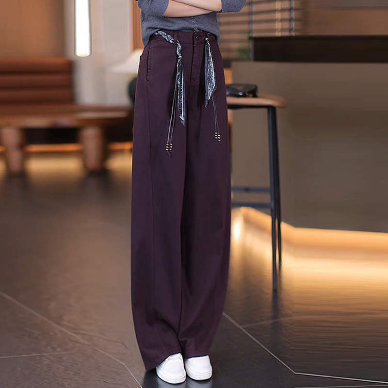 紫色垂顺天丝棉牛仔弯刀裤女秋冬加绒加厚镰刀裤高腰显瘦阔腿裤子 - 图0