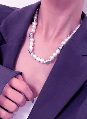 轻奢大珍珠荆棘拼接项链